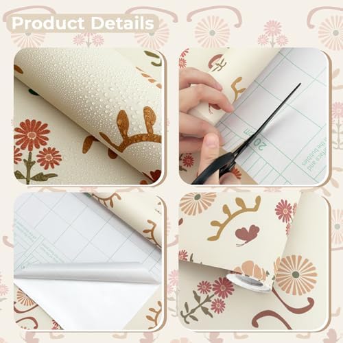 17.3" x 393.7" Boho Floral Peel and Stick Wallpaper Retro Daisy Flower Contact - Image 2