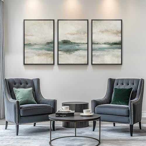 Framed Blue Green Abstract Landscape Wall Art, 3 Piece Set, Each 16x24 In - Image 4
