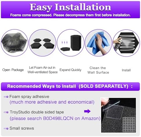 TroyStudio Thick Acoustic Foam Panels, 13.8 X 11.8 X 2 Inches 12 Pcs Hexagon - Image 6