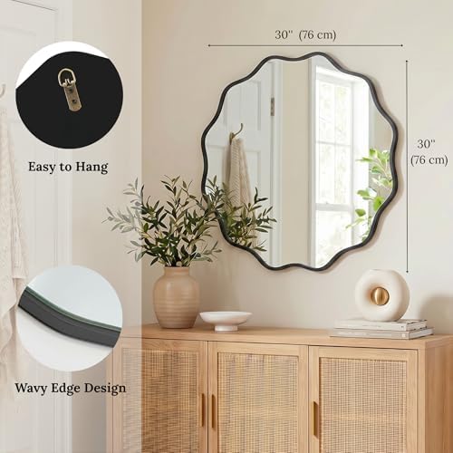 PERFNIQUE Black Scalloped Mirror, Decorative Modern Wall Decor - Image 2
