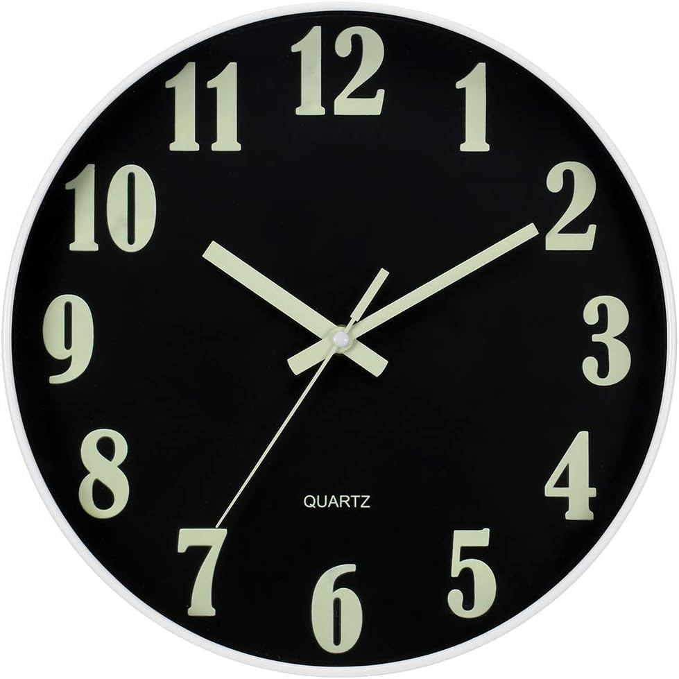 JoFomp Glow in The Dark Clock, 14 Inch Modern Silent Non Ticking Wall Clocks - Image 2