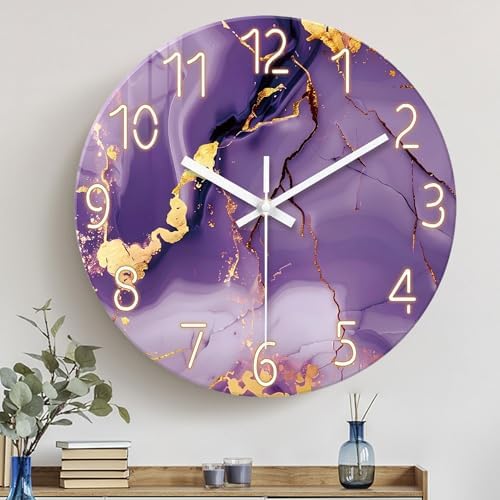 Large Purple Wall Clock 24 inch Modern Marble Design - Image 3