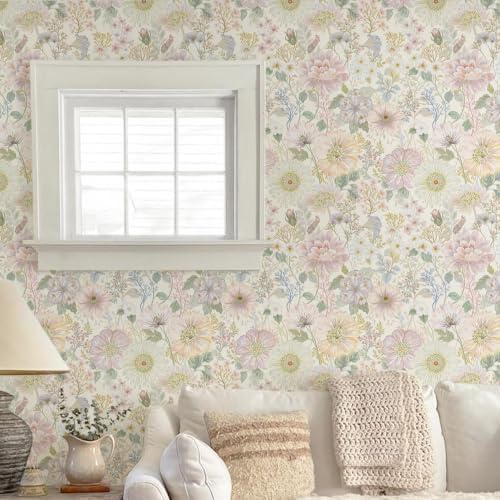 Dimoon Peel and Stick Wallpaper Floral Pink Contact Paper Cottage Wallpaper by DIYYOURMOON