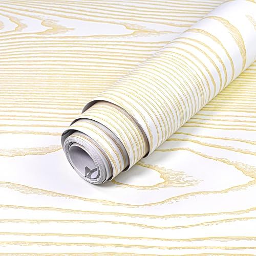 White and Gold Wood Contact Paper 17.3"x400" Peel and Stick Wallpaper by YUN-aeonPeelandStickWall