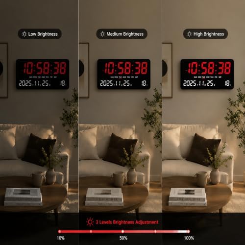 Digital Clock Large Display, LED wall Clock 12/24Hr Format, - Image 4
