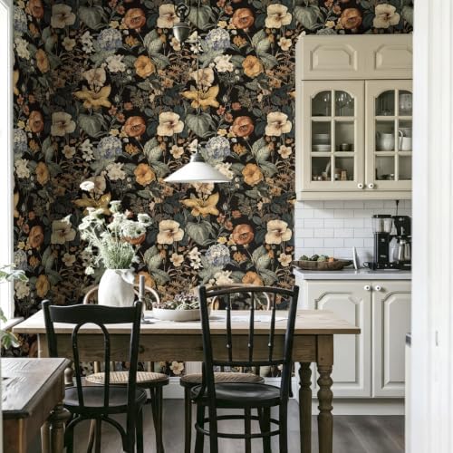 Jeweluck Dark Floral Peel and Stick Wallpaper Vintage Wallpaper16.9 x196.8 - Image 5