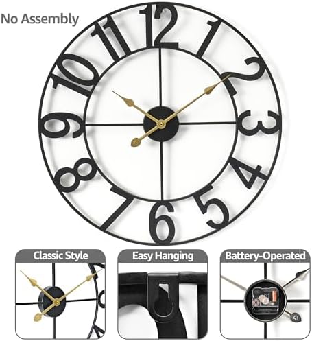 Sorbus Large Wall Clock, Metal Frame, Battery Powered - Image 4