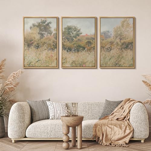 MUDECOR Framed Wall Art Print Set Pastoral Meadow and Tree Landscape - Image 2