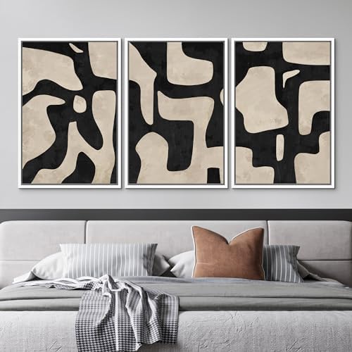 MUDECOR Framed Canvas Print Wall Art Set Abstract Monochrome Shapes Nature - Image 2