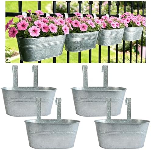 4 Pack 12" Galvanized Hanging Railing Planters by JOYFERNAL