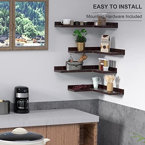 Corner Floating Shelves Set of 4, Rustic Pine Wood Corner Shelves - Image 5