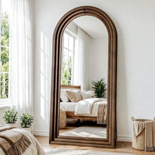 35"x78" Full Length Mirror Solid Wood Frame, Arched Floor Mirror Full Length by WISSMIELSHOME