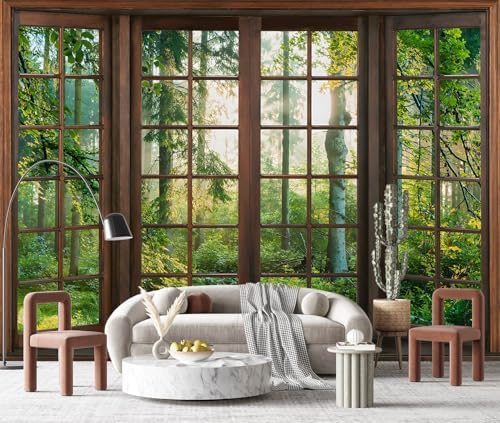 YQWDMX - 3D Green Forest Peel and Stick Wallpaper Window Mural - Image 3