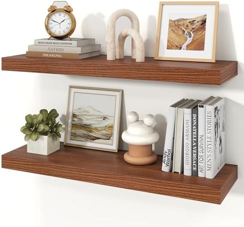 30" Walnut Floating Shelves Wood Wall Shelf, Walnut Color by Ornawit