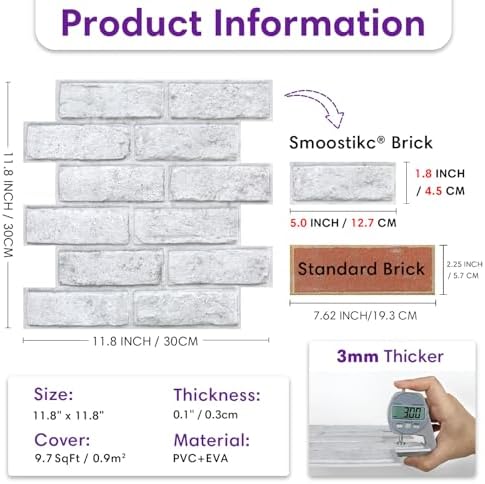 3D Peel and Stick Faux Brick Wall Panels 11.8" x 11.8" 10-Pack - Image 3