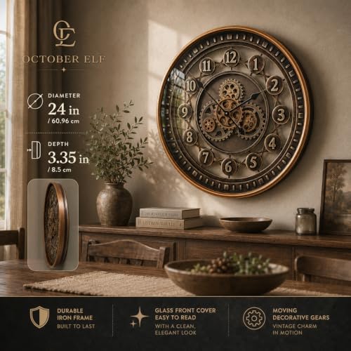 October Elf 24 Inch Large Wall Clock, Bronze Brown - Image 2