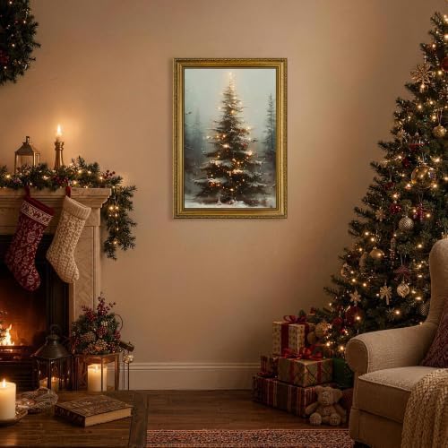 EJPFOGV Winter Snowy Christmas tree Framed Canvas Wall Art 16x24 inches - Image 3