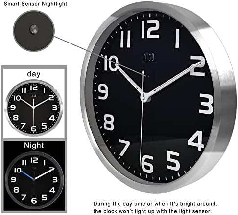 HITO 12 Inch Night Light Wall Clock Battery Operated Brightness Adjustable - Image 3