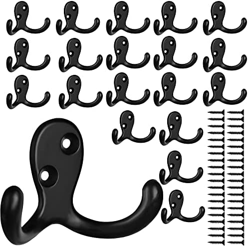 IBosins 20 Pack Black Double Prong Coat Hooks Wall Mounted by IBosins