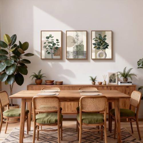 3 Pcs Framed Sage Green Boho Botanical Neutral Abstract Canvas Wall Art - Image 3