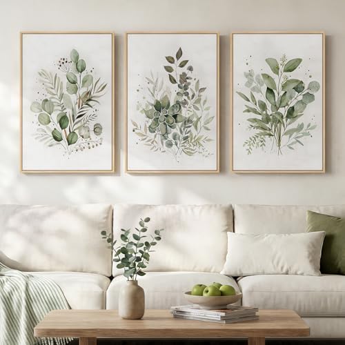 Framed 3 Piece Sage Green Botanical Wall Art by Cuspin