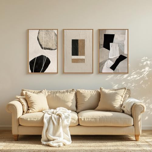 FWIEXA Modern Abstract Wall Art Set of 3, Neutral Beige Pictures Wall Decor - Image 2