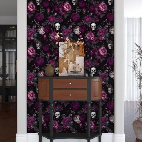 ILHIIOR Black Floral Gothic Peel and Stick Wallpaper 17.5 x 118 Inches - Image 6