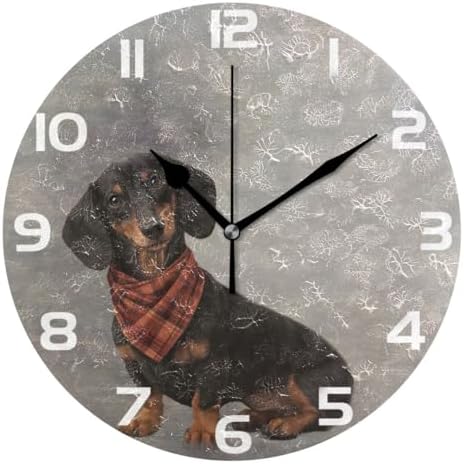 ABLINK Vintage Dog Dachshund Portrait Round Wall Clock, Silent Non Ticking Oil by Unknown