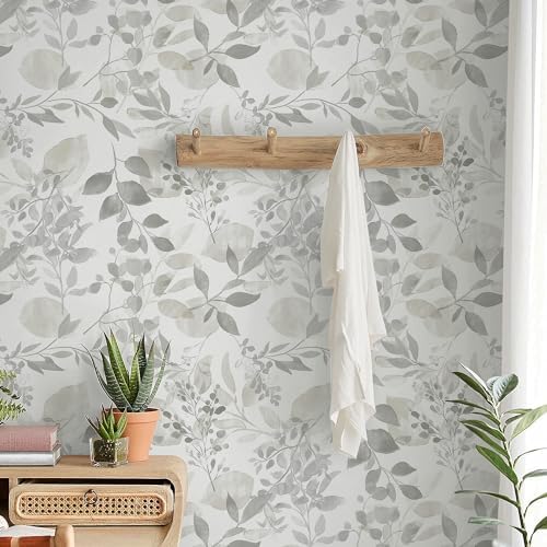 Safiyya Wallpaper Peel and Stick Modern Wall Paper Grey Leaf Contact Paper - Image 4