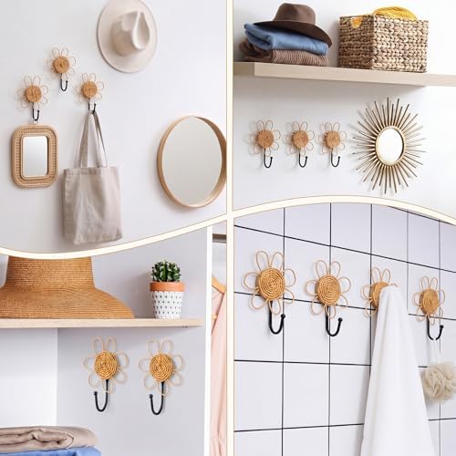 Colingmill 4 Pcs Boho Rattan Wall Hooks, Woven Towel Hooks Decor - Image 6