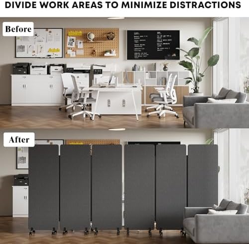 3 Panel Soundproof Room Divider W/Wheels, Office Divider - Image 5