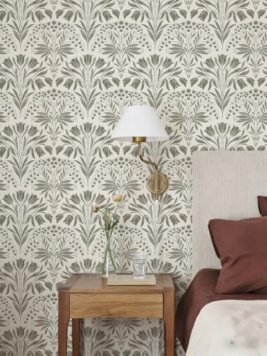 Vintage Tulip Floral Peel and Stick Wallpaper Retro Gray Contact Paper - Image 5