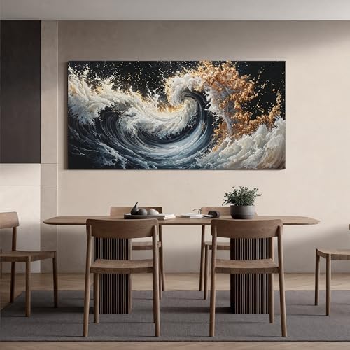 YISXINOAG Blue Gold Ocean Wall Art Coastal Abstract Painting Canvas 24"X48" - Image 4