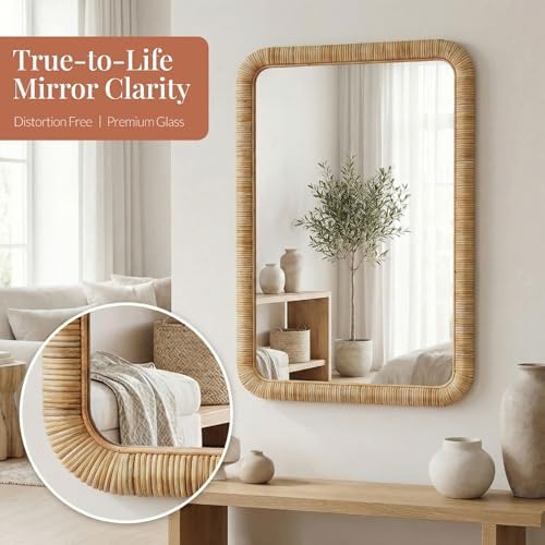 Barnyard Designs Rattan Wall Mirror Natural Honey - Image 6
