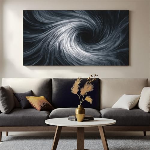 YISXINOAG Black White Abstract Wall Art Modern Spiral Painting 24"X48" - Image 2