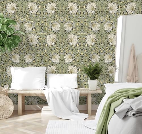 HAOKHOME William Morris Wallpaper Vintage Wall Paper Sage Green Removable - Image 5