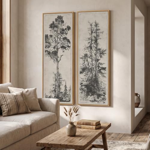 Large Framed Vertical Vintage Rustic Tree Wall Art - Image 2