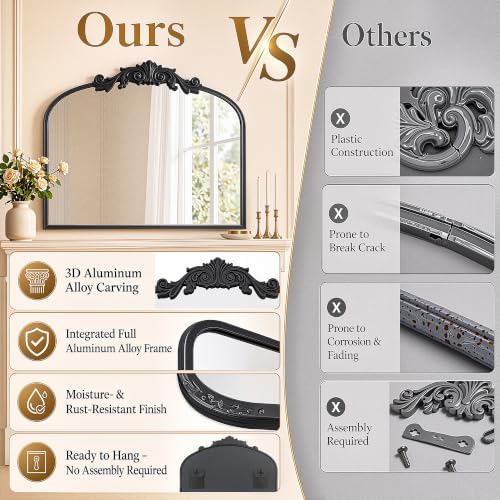 Vintage Black Arched Wall Mirror - Image 6
