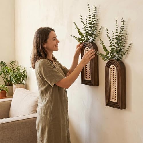 Dnnnii 2 Pack Wooden Wall Vase Set - Image 6