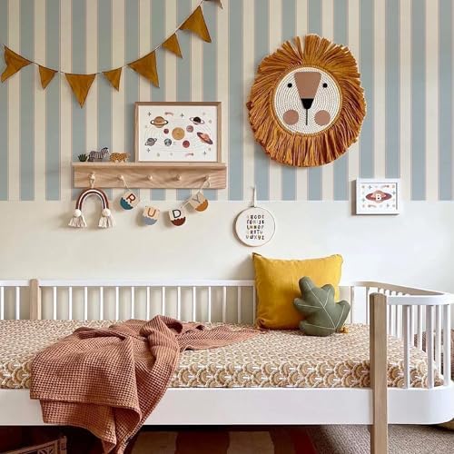 Blue and White Cream Striped Wallpaper Peel and Stick Self-Adhesive Removable - Image 3
