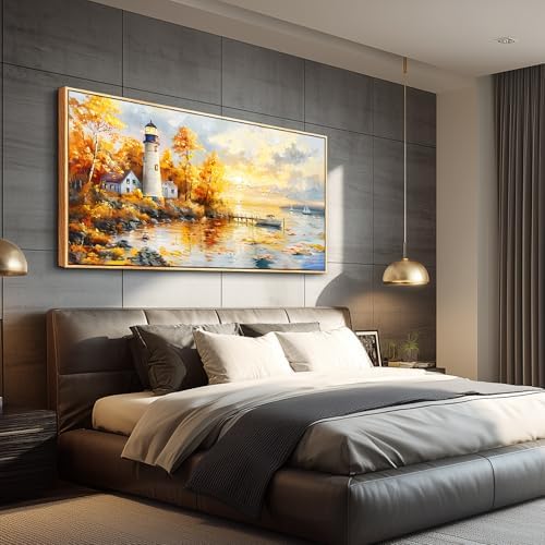 Ocean Beach Canvas Wall Art for Bedroom Lighthouse Seascape Painting 30x60 - Image 4