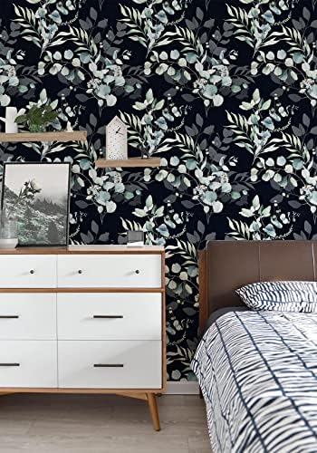 HAOKHOME Black Peel and Stick Wallpaper Bathroom Moody Green Botanical - Image 5