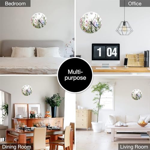 Flower Wall Clock, Watercolour Flower Herb Nature Plant Floral Butterfly Round - Image 4