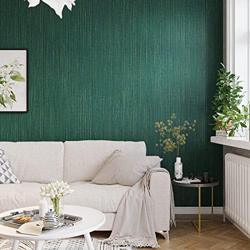 VEELIKE Teal Green Grasscloth Wallpaper 15.7''x354'' Textured Green Peel and - Image 4