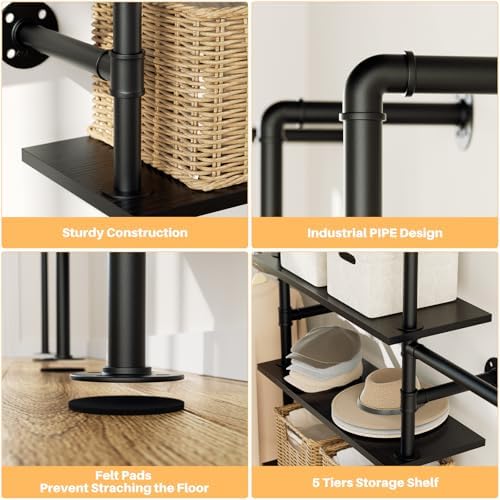 Aheaplus Industrial Pipe Clothing Rack, 6.42FT Closet Organizer System - Image 4
