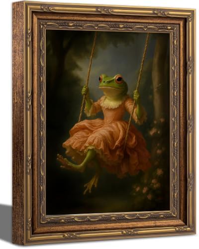 Vintage Framed Green Frog Swing Renaissance Canvas Wall Art 9x11 Inch by Livingroomwallart