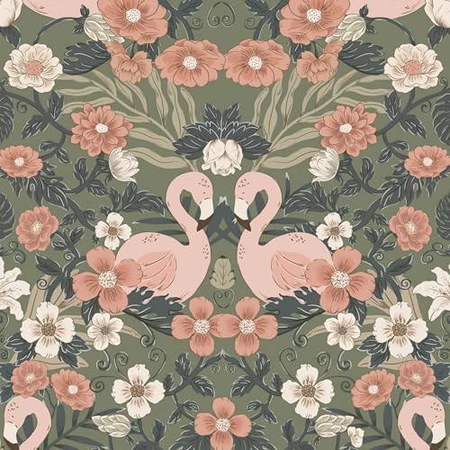 Heroad Vintage Peel and Stick Wallpaper Floral Flamingo Contact Paper Sage by HeroadBrand