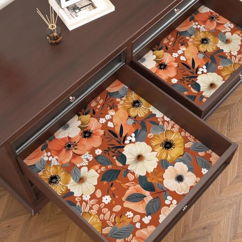 BOKEBEVE Floral Wallpaper Peel and Stick Boho Vintage Orange 17.5 x 393.5In - Image 5