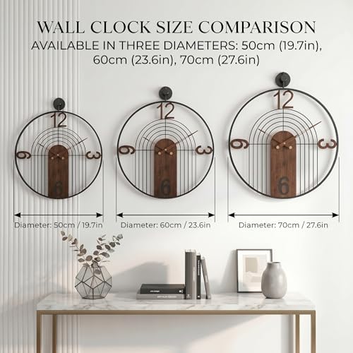 Modern Large Walnut Dial Wall Clock, Wood Metal Frame Silent Non Ticking Wall - Image 4