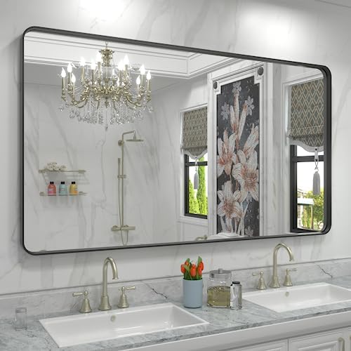 60x36 Inch Matte Black Bathroom Mirror by CHARMOR